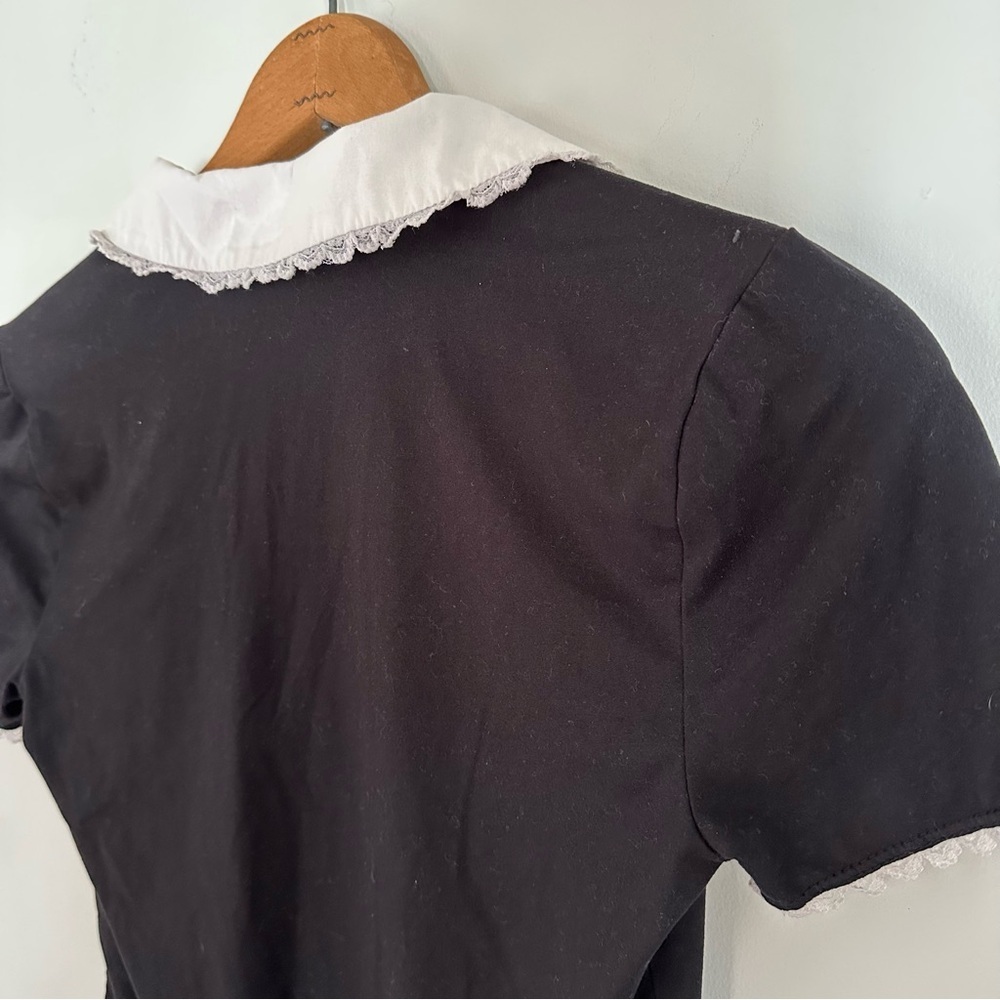 Mushroom Embroidered Lacey Collared Cropped Tee Size Small - Picture 7 of 11